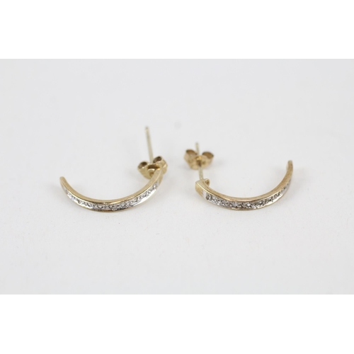 88 - 9ct gold diamond drop earrings with scroll backs (1.1g)