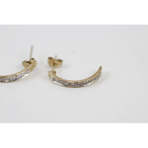 88 - 9ct gold diamond drop earrings with scroll backs (1.1g)