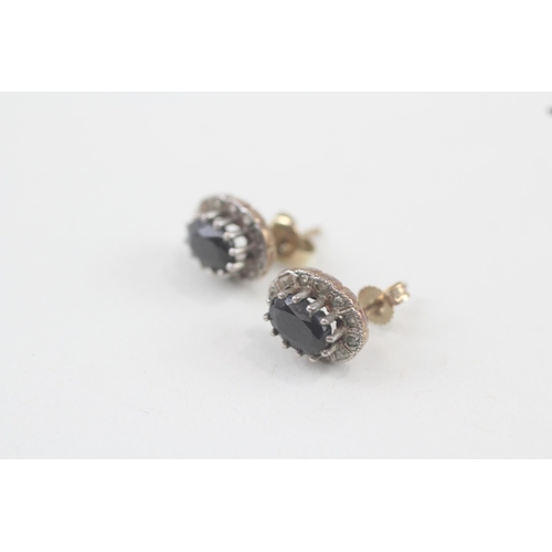 92 - 9ct gold vintage sapphire & diamond cluster earrings (2.6g)