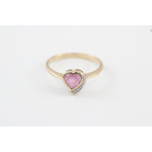 96 - 9ct gold pink gemstone & diamond dress ring (1.6g) Size  N