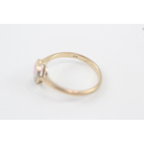 96 - 9ct gold pink gemstone & diamond dress ring (1.6g) Size  N