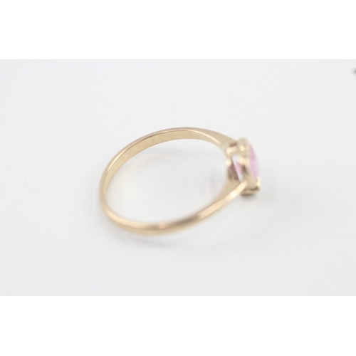 96 - 9ct gold pink gemstone & diamond dress ring (1.6g) Size  N