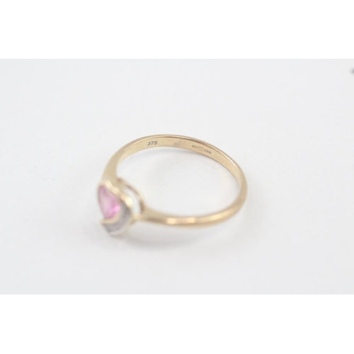 96 - 9ct gold pink gemstone & diamond dress ring (1.6g) Size  N