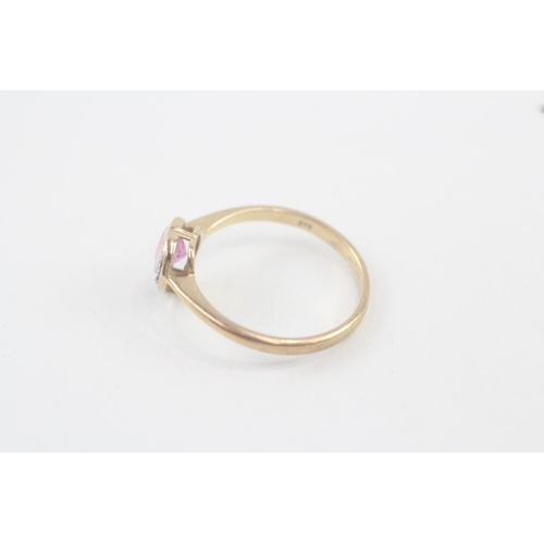 96 - 9ct gold pink gemstone & diamond dress ring (1.6g) Size  N