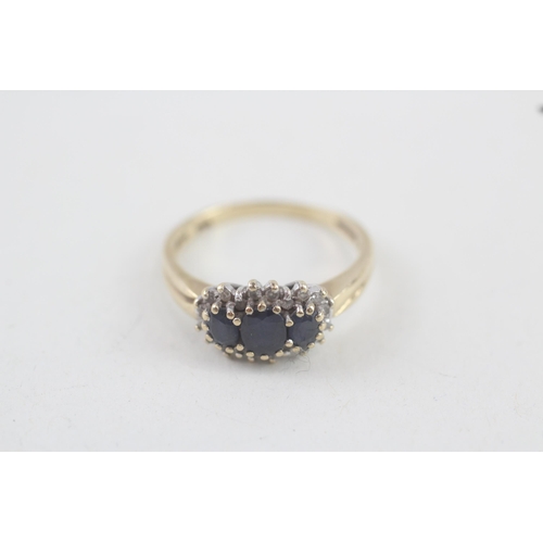 97 - 9ct gold sapphire & diamond cluster ring, claw set (2.6g)