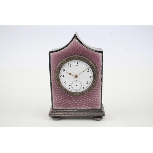 426 - 925 Sterling Silver & Enamelled Desk Timepiece