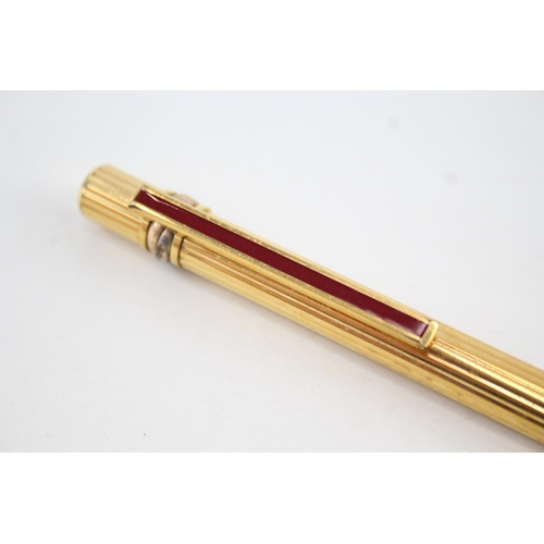 434 - Vintage Must De CARTIER Gold Plated Cased Ballpoint Pen / Biro w/ Enamel Clip