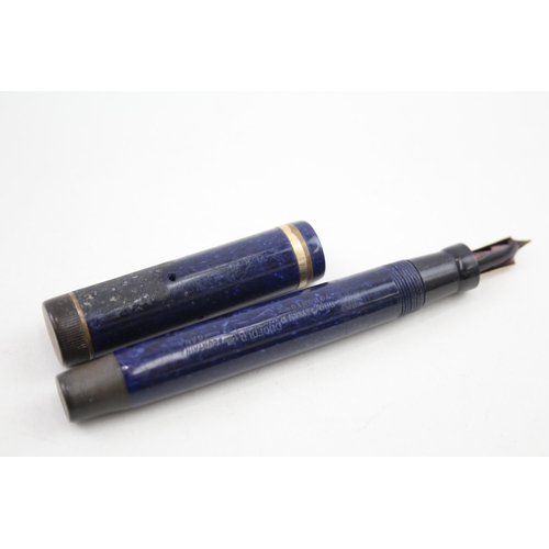 444 - Vintage Parker Duofold Lucky Curve Navy Fountain Pen w/ Gold Plate Nib WRITING