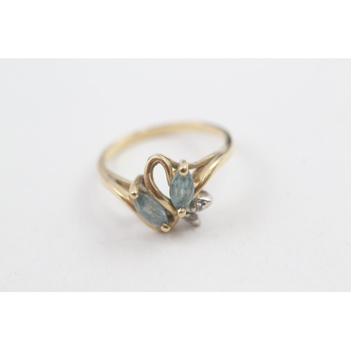 103 - 14ct gold marquise cut blue gemstone & diamond dress ring (2.3g) Size  L 1/2