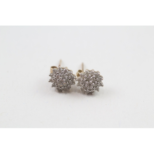 11 - 9ct gold parve set diamond cluster stud earrings with scroll backs (1.7g)