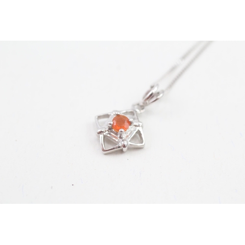 111 - 9ct white gold fire opal set pendant necklace (1.9g)