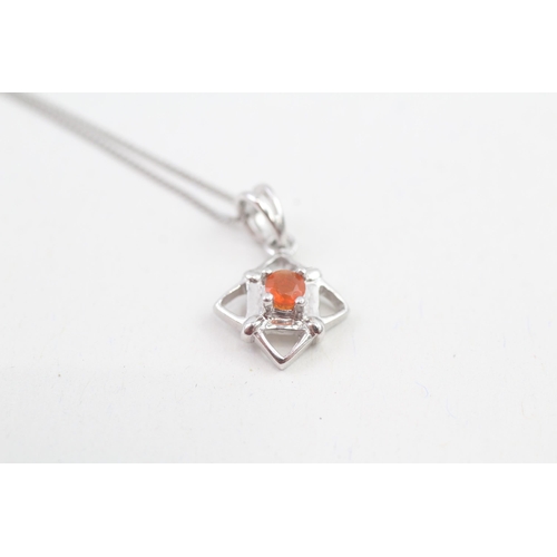 111 - 9ct white gold fire opal set pendant necklace (1.9g)