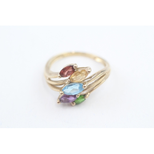 119 - 9ct gold marquise cut diopside, amethyst, topaz, citrine, and garnet set bypass ring (3.4g) Size  S