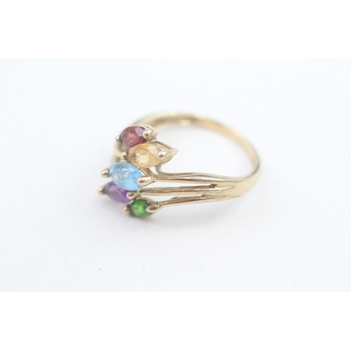 119 - 9ct gold marquise cut diopside, amethyst, topaz, citrine, and garnet set bypass ring (3.4g) Size  S