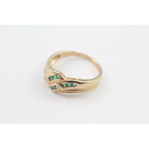 12 - 9ct gold vintage emerald dress ring, channel set (2.9g) Size  Q