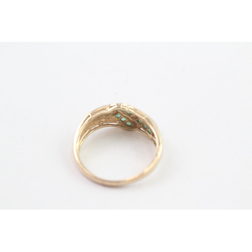 12 - 9ct gold vintage emerald dress ring, channel set (2.9g) Size  Q