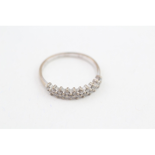 120 - 9ct white gold offset two row diamond half hoop eternity ring (1.3g) Size  L 1/2