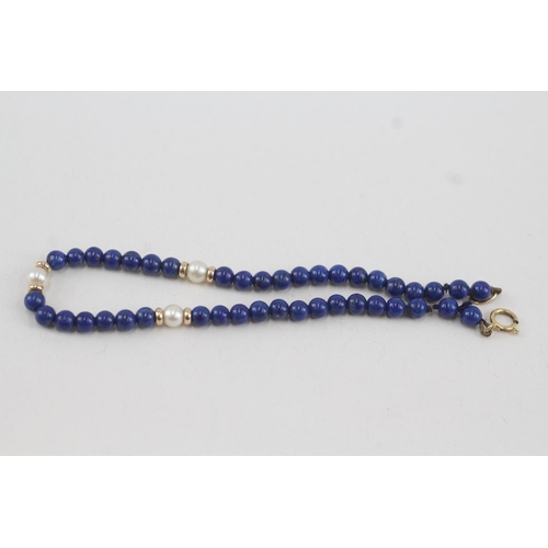 22 - 9ct gold lapis & pearl bracelet (4.8g)