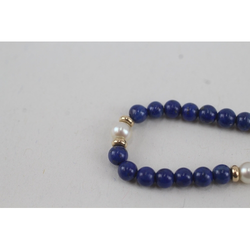 22 - 9ct gold lapis & pearl bracelet (4.8g)