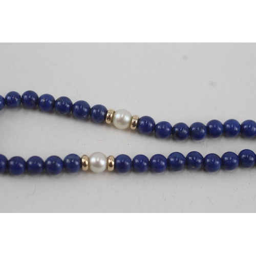 22 - 9ct gold lapis & pearl bracelet (4.8g)