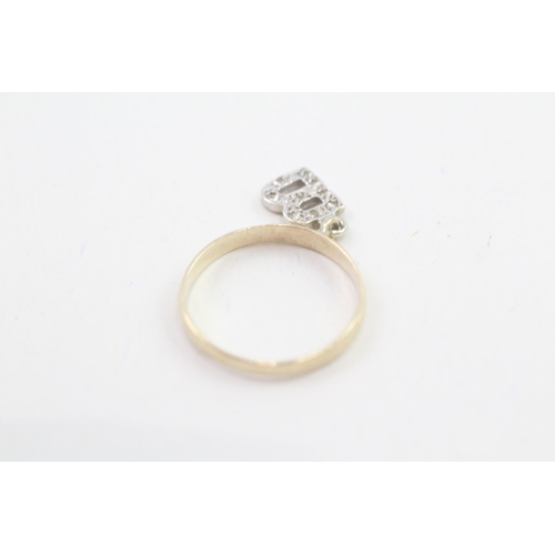 3 - 9ct gold diamond initial 'B' ring (1.2g) Size  K 1/2