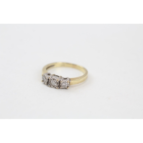 36 - 9ct gold illusion set diamond trilogy ring (2.1g) Size  J