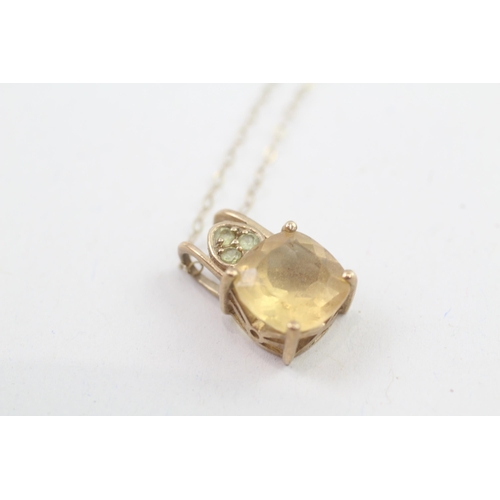 7 - 9ct gold citrine & green gemstone pendant necklace (2.5g)