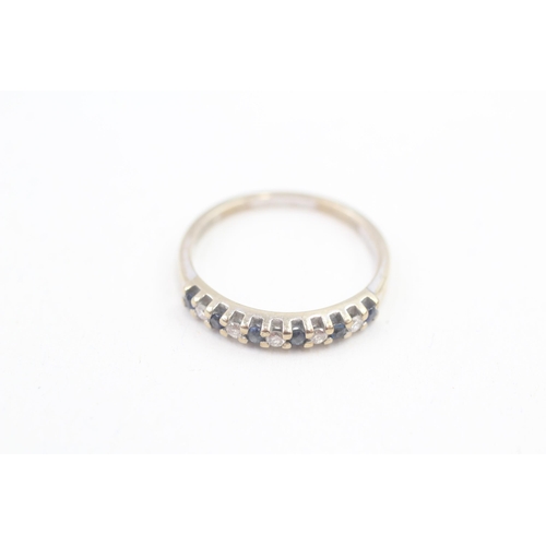 72 - 9ct gold diamond and sapphire set half hoop eternity ring (1.7g) Size  N