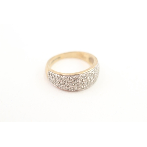 74 - 9ct gold pave set diamond band ring (3.2g) Size  L 1/2