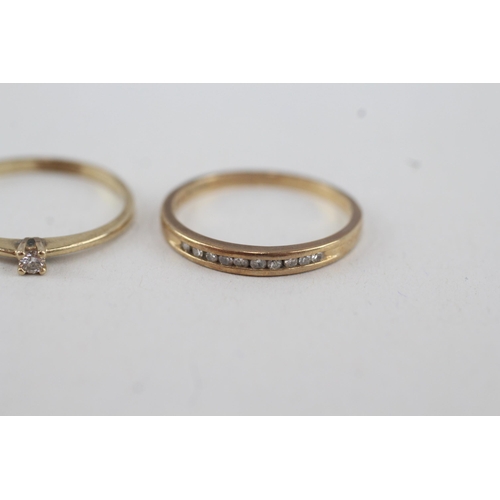 80 - 2x 9ct gold diamond solitaire & half eternity ring (2.3g) Size  M