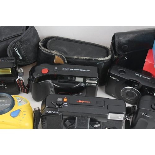 439 - Assorted Compact Film Point & Shoot Cameras Inc Canon Sureshot 85 Zoom Etc x 10