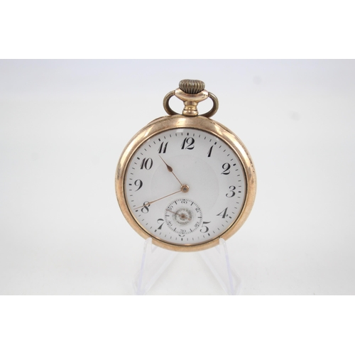 466 - Men's Rolled Gold Open Face Pocket Watch Hand-Wind WATCH RUNS