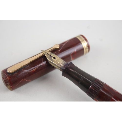 481 - Vintage WATERMAN Ideal Brown Lacquer Casing Fountain Pen w 14ct Gold Nib WRITING