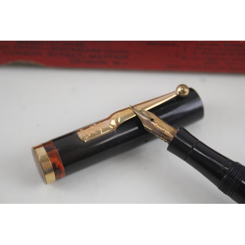 497 - Vintage MABIE TODD Swan Self Filling Black Fountain Pen w 14ct Gold Nib WRITING