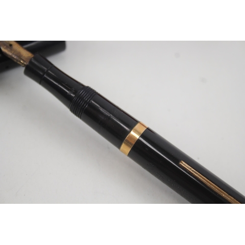 497 - Vintage MABIE TODD Swan Self Filling Black Fountain Pen w 14ct Gold Nib WRITING