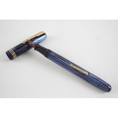 500 - Vintage Waterman 513 Navy Lacquer Fountain Pen w/ 14ct Gold Nib WRITING