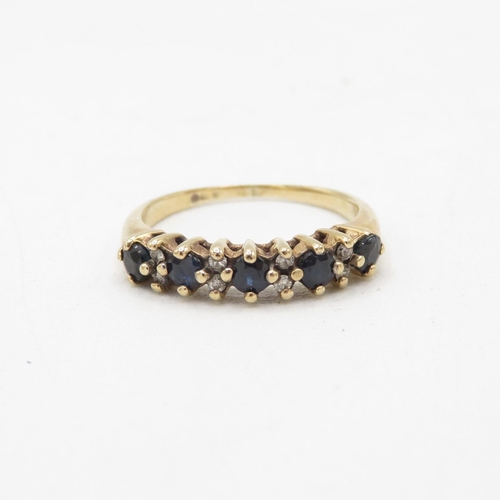 14 - 9ct gold sapphire & diamond half eternity ring claw set (2g) Size  K 1/2