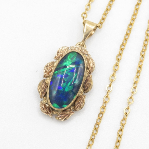 115 - 9ct gold black opal doublet cabochon set pendant necklace (3g)