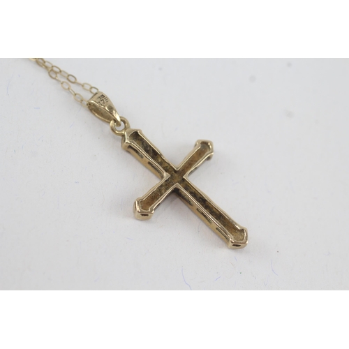 10 - 9ct gold vintage diamond cross pendant necklace (2.9g)