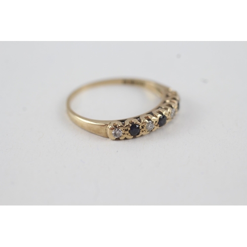 12 - 9ct gold vintage sapphire & diamond half eternity ring (1.7g) Size  P