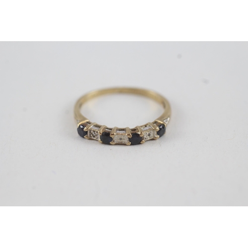 13 - 9ct gold vintage sapphire & diamond half eternity ring (1.3g) AS SEEN - MISHAPEN Size  L