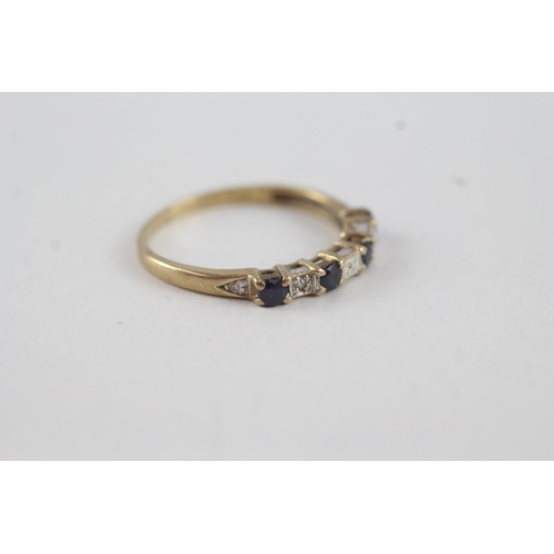 13 - 9ct gold vintage sapphire & diamond half eternity ring (1.3g) AS SEEN - MISHAPEN Size  L