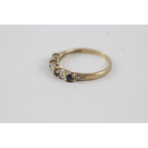 13 - 9ct gold vintage sapphire & diamond half eternity ring (1.3g) AS SEEN - MISHAPEN Size  L