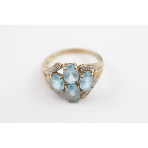 2 - 9ct gold diamond accented blue gemstone set cluster ring (3.3g) Size  P