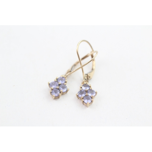 24 - 9ct gold tanzanite drop earrings with lever backs (1.3g)