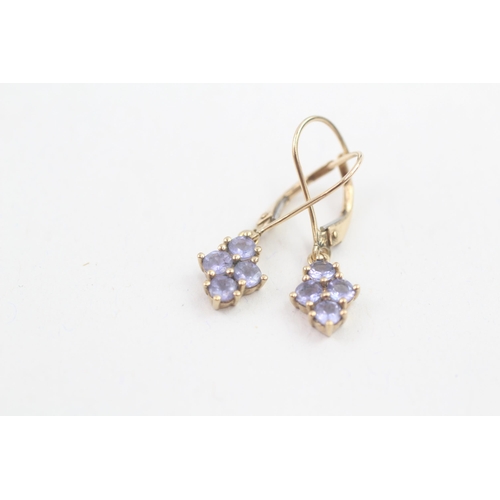 24 - 9ct gold tanzanite drop earrings with lever backs (1.3g)