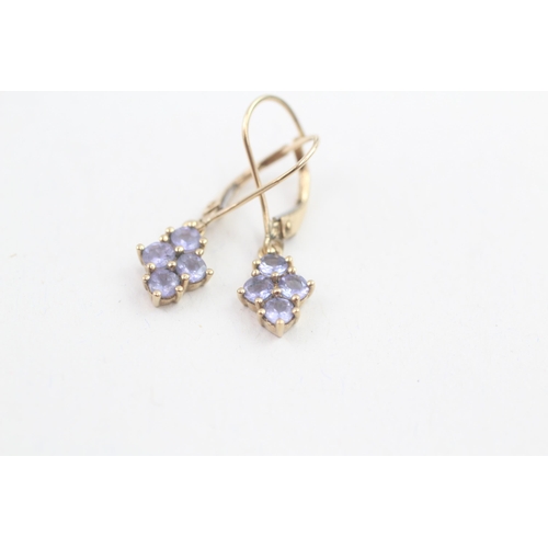 24 - 9ct gold tanzanite drop earrings with lever backs (1.3g)