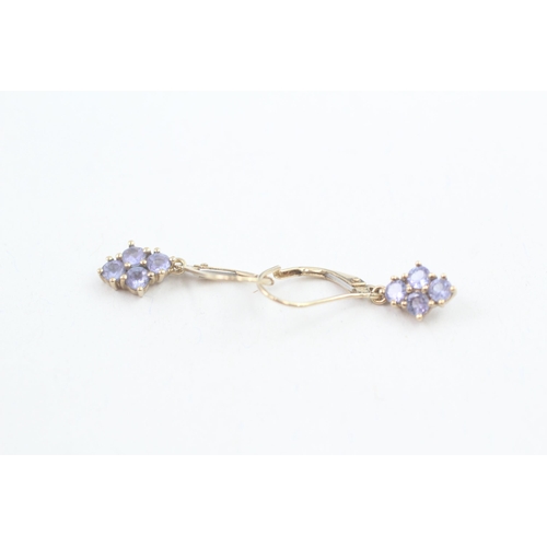 24 - 9ct gold tanzanite drop earrings with lever backs (1.3g)