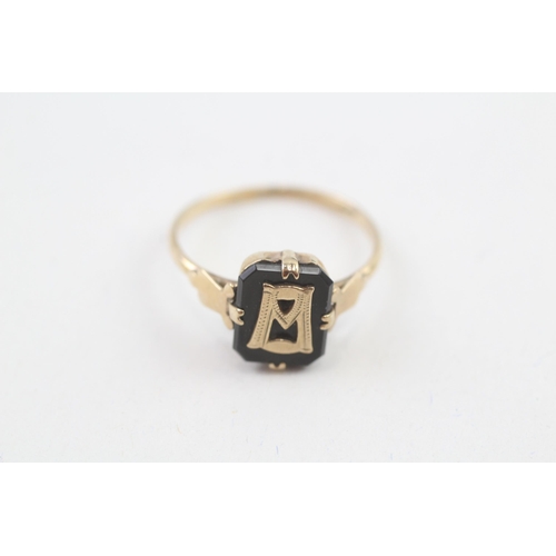 3 - 9ct gold vintage onyx set gothic letter 