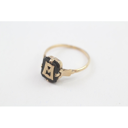 3 - 9ct gold vintage onyx set gothic letter 